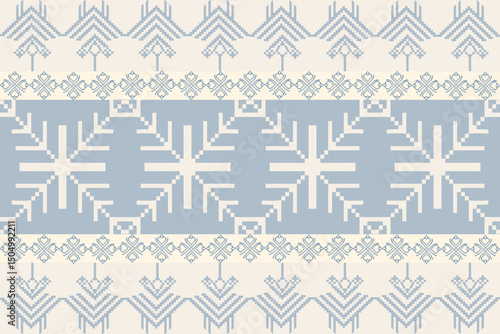 Traditional Ukrainian cross-stitch Detailed vector Illustration for textile printing design, on pixels pastel tone.