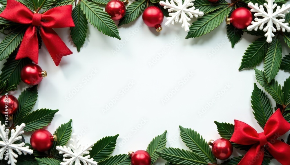 Elegant Christmas frame with red, green & white decor elements , festive, template Elegant Christmas frame with red, green & white decor elements , festive, template
