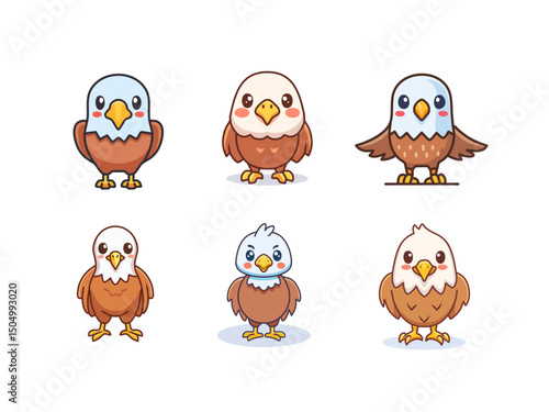 Adorable Cartoon Eagle – Cute Bald Eagle Mascot in Vector Style for Kids’ Illustrations, Games, and Animal Icon Sets