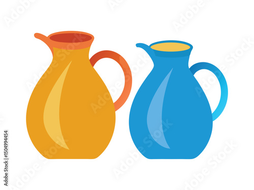 Two colorful pitchers isolated on white background
