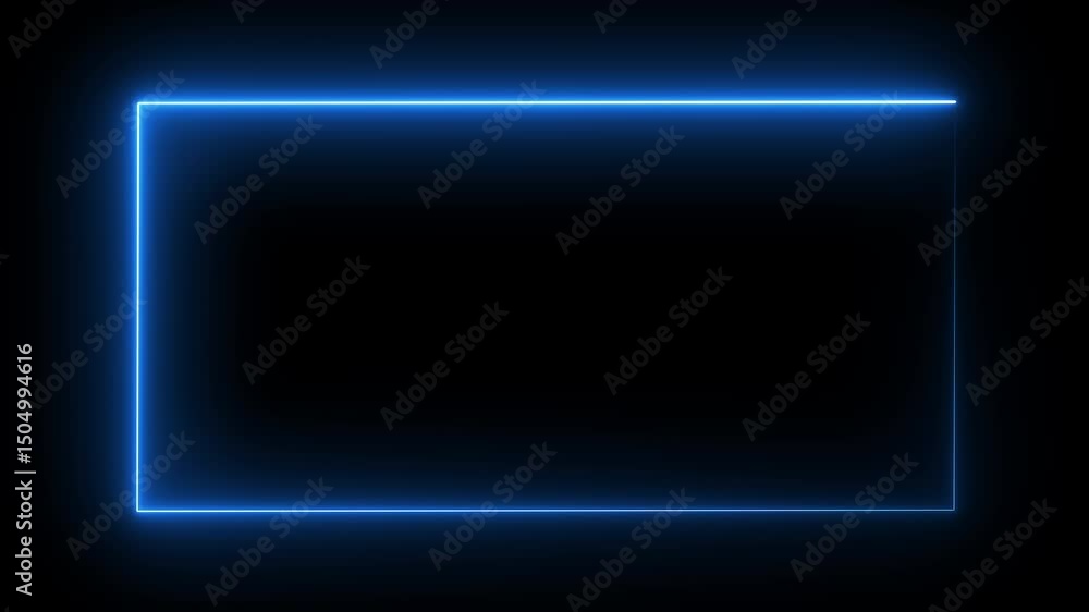 neon rectangle border frame animation on black background in 4K resolution. neon rectangle border frame animation on black background in 4K resolution.