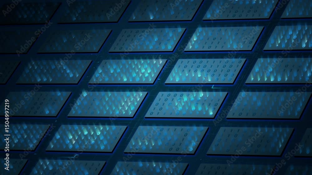 Binary Code Grid with Digital Tiles and Data Stream Effect for AI ...