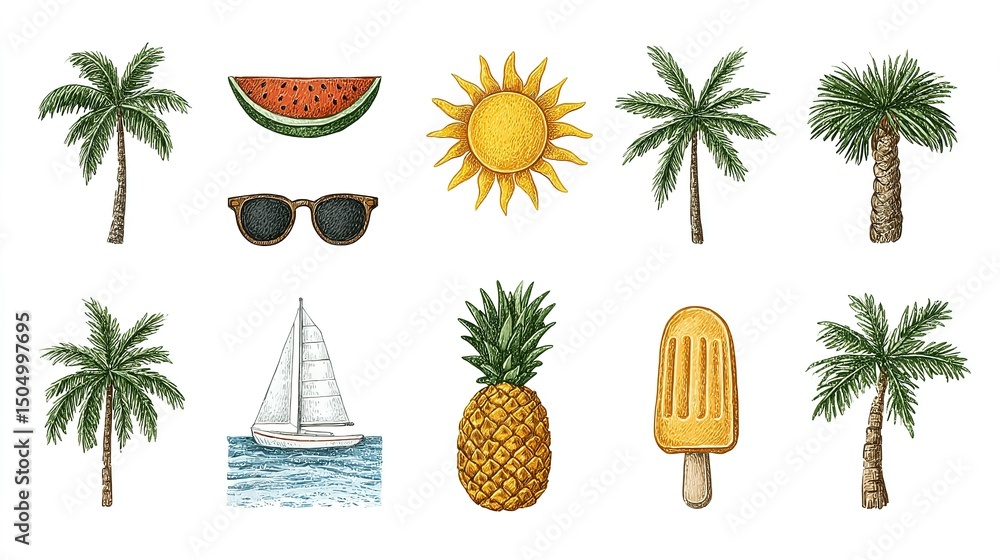Obraz premium Collection of summer-themed illustrations.