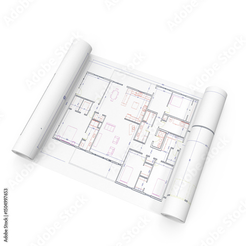 Architecture Rolls and Blueprints isolated on transparent background