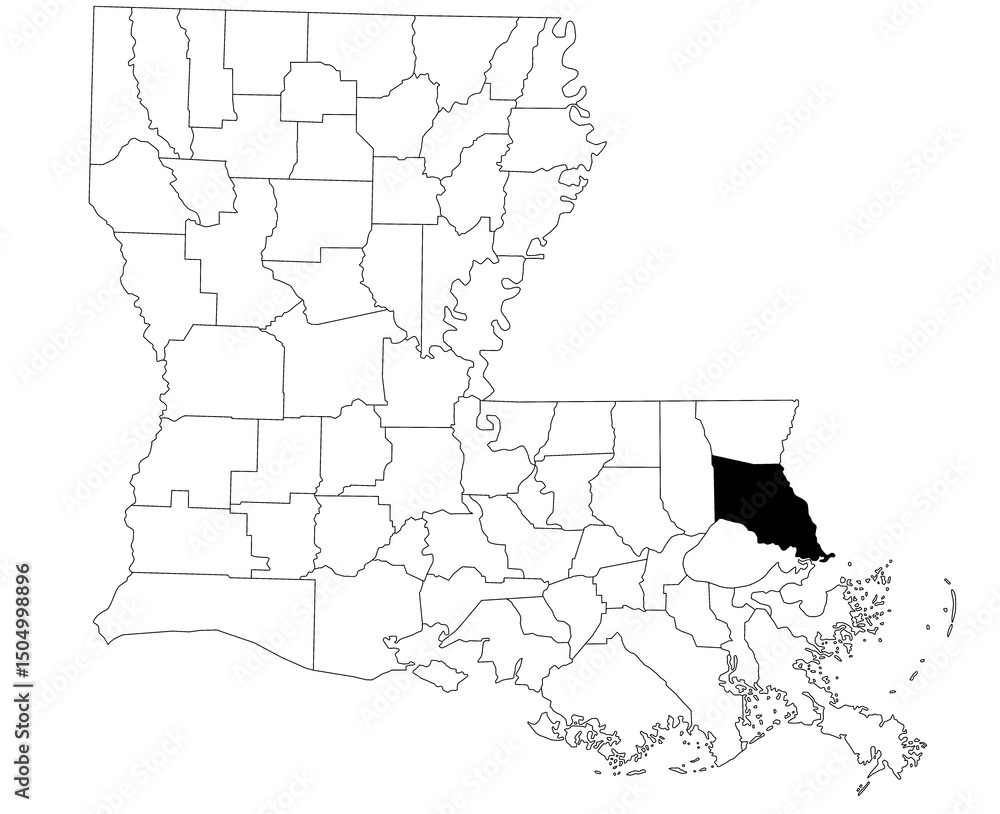 Obraz premium Map of St tammany Parish in Louisiana state on white background. single Parish map highlighted by black colour on Louisiana map. UNITED STATES, US