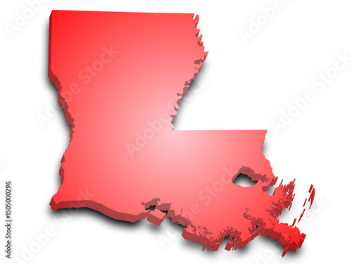 Louisiana map 3d, state with color. United State of America, US, United State