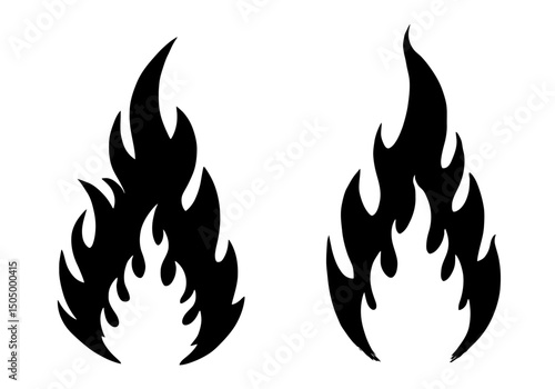 Fire Icon Set: Black Flame Graphics for Design