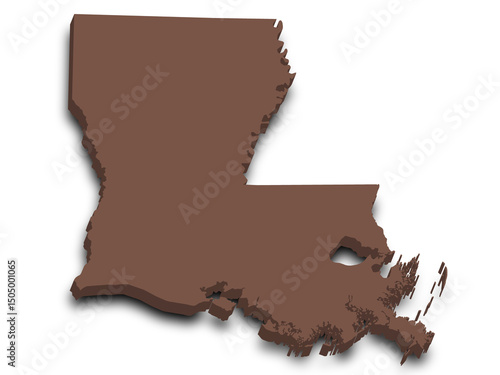 Louisiana map 3d, state with color. United State of America, US, United State
