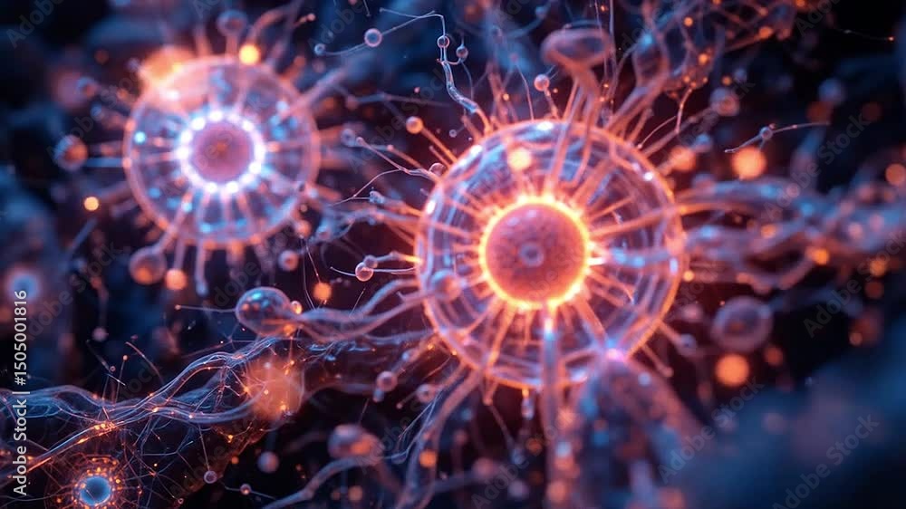 Glowing holographic display of cell structures and genetic code