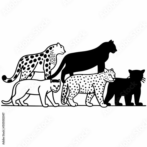 Vector illustration of a wild cat silhouette, a striking black leopard or cheetah design
