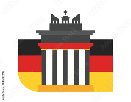 sharp vector image of German flag with historical Brandenburg Gate icon, modern minimalist layout, white background
