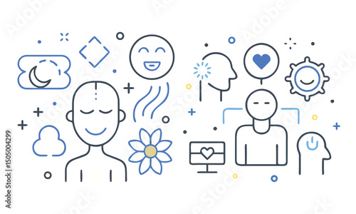 Stress and Mental Health Line Icon Set
