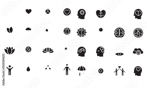 Stress and Mental Health Line Icon Set