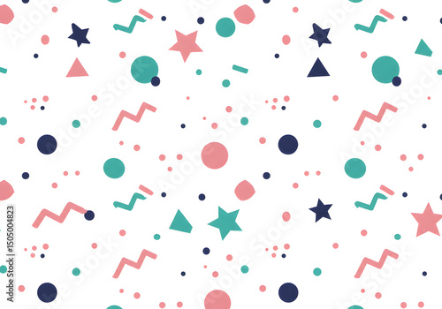 Abstract Geometric Pattern Design with Pastel Colors and Stars: A Seamless Repeat Background Texture for Textile, Fashion, and Web Design