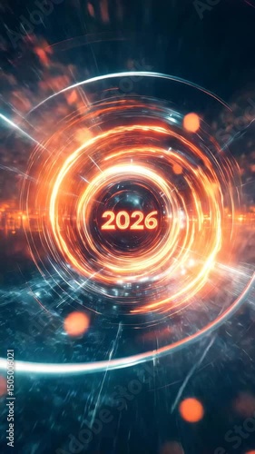 Futuristic glowing time loop with 2026 countdown energy, 2026 digital future countdown design.