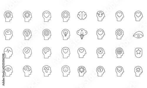 Stress and Mental Health Line Icon Set