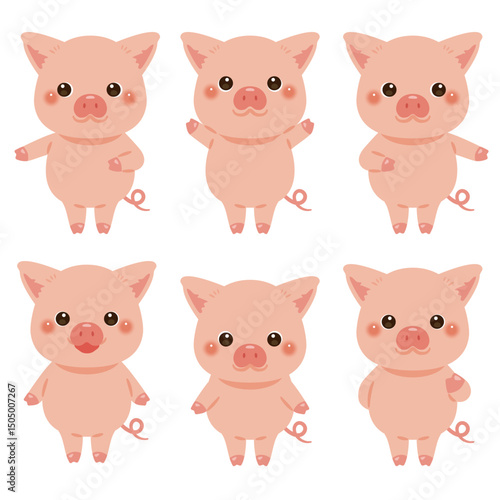 指さしをするブタのキャラクターイラストセット