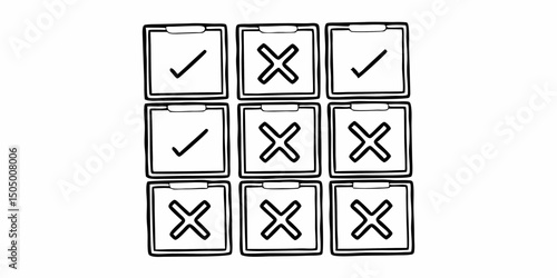 Hand drawn tic tac toe game with check and cross marks