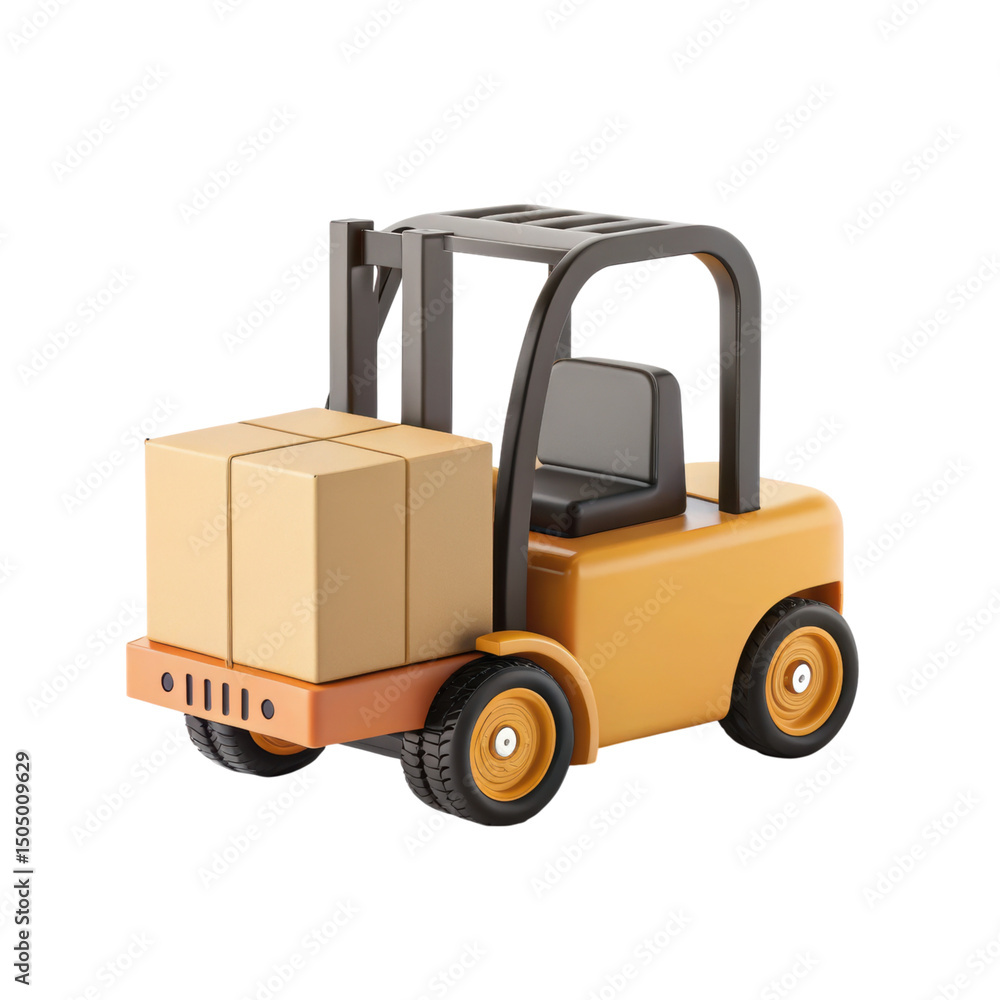 Small forklift carrying boxes with simple design and neutral colors, suitable for warehouse or logistics scenes, with focus transportation Small forklift carrying boxes with simple design and neutral colors, suitable for warehouse or logistics scenes, with focus transportation