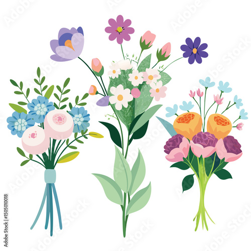 Vibrant Spring Flower Bouquets Floral Illustrations