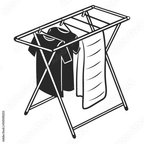 "Laundry Drying Rack with Clothes Vector"