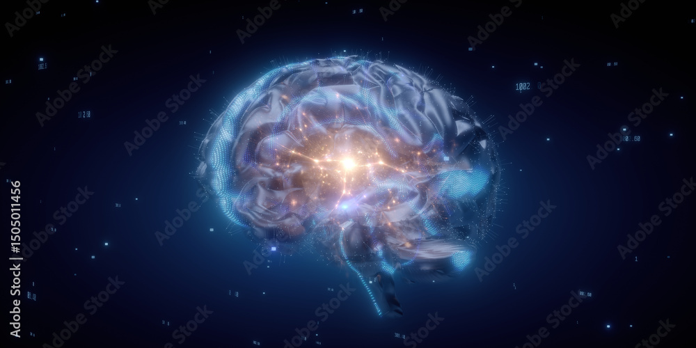 Futuristic Artificial Intelligence Brain with Digital Data Visualization Futuristic Artificial Intelligence Brain with Digital Data Visualization