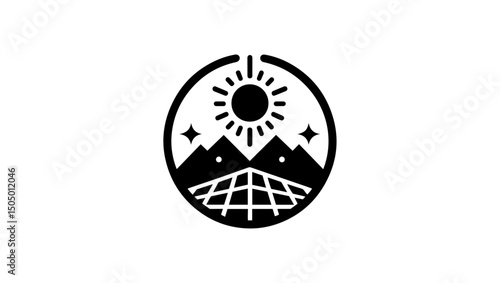 solar panel logo, sunrays, ai solar panel icon, logo, vector, icon, illustration, sign, design, technology, black, computer