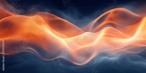 Abstract digital artwork featuring vibrant orange and blue waves,