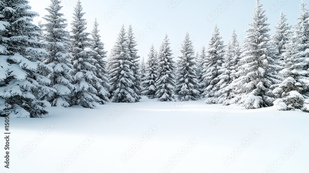 Snowy pine trees create serene winter landscape, blanketed in soft white snow Snowy pine trees create serene winter landscape, blanketed in soft white snow
