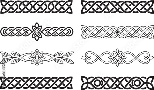 Vector collection of decorative celtic and floral borders for design elements and decorative purposes