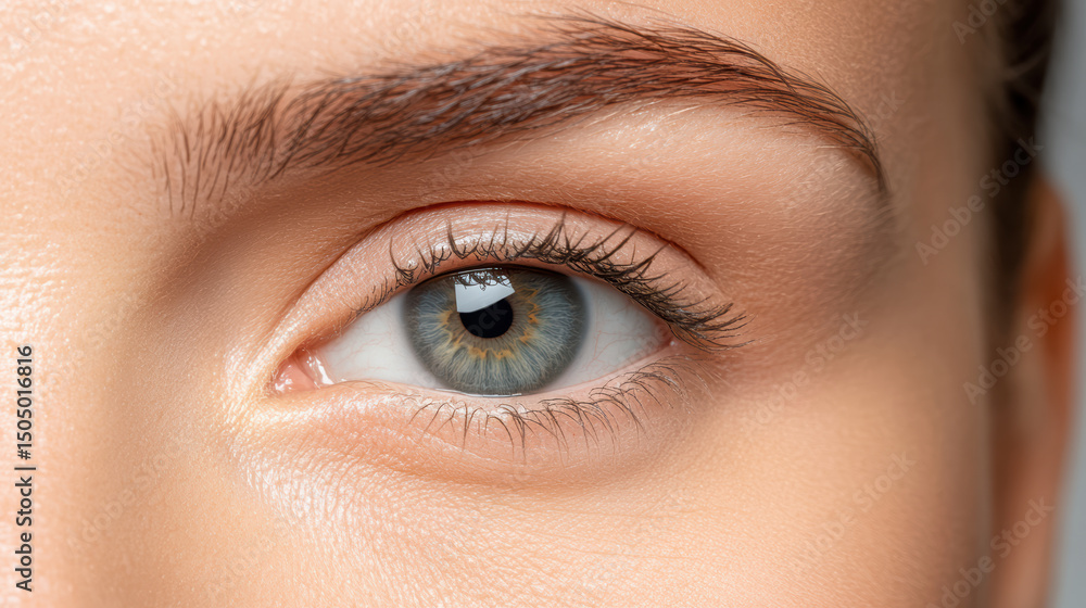 Obraz premium Close up of woman eye showcasing clear skin, defined eyelashes, and natural beauty