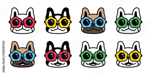 Wallpaper Mural dog vector french bulldog icon flower sunglasses daisy cartoon character puppy pet doodle symbol illustration isolated design Torontodigital.ca