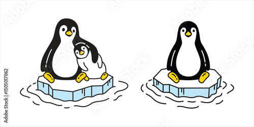 penguin seamless pattern sitting iceberg ice hug baby bird cartoon character icon doodle logo illustration isolated design
