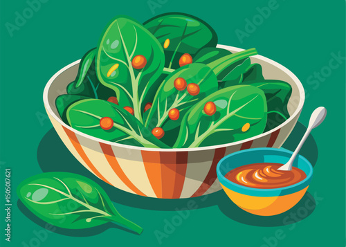 Delicious spinach salad with dressing.