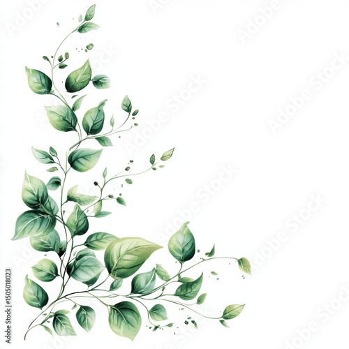 watercolor greenery corner border: botanical illustration