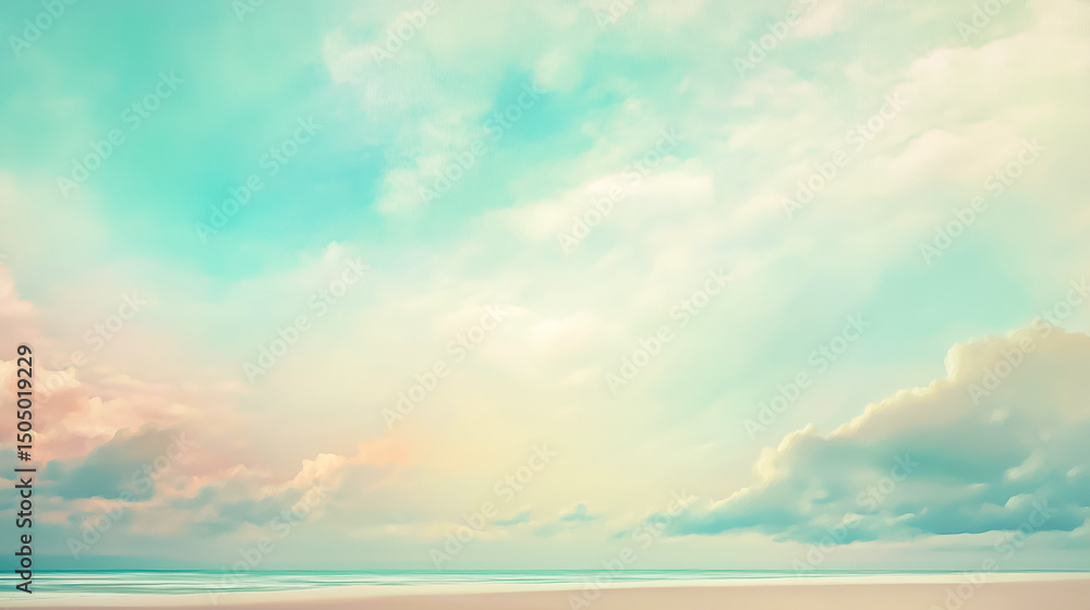 Obraz premium A serene beach at dawn, featuring pastel skies reflecting tranquility and peace, ideal for relaxation and inspiration.