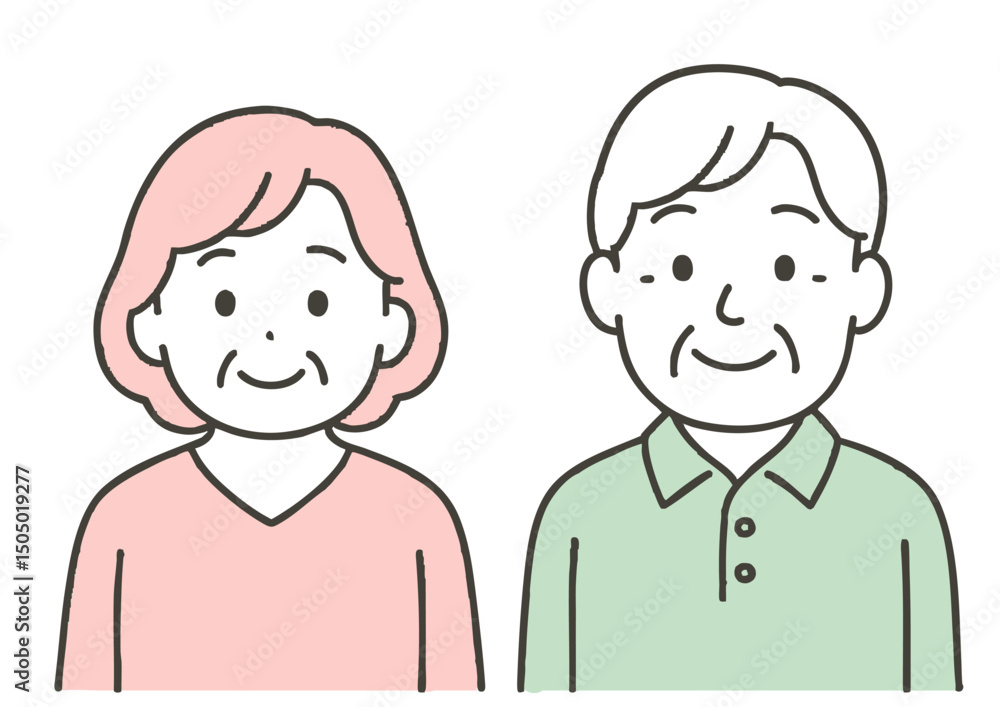 笑顔のシニア夫婦のイラスト 笑顔のシニア夫婦のイラスト