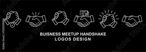 Business partnership handshake vector icon set for corporate agreement, meeting deal, success collaboration, teamwork support, business contract symbol design template