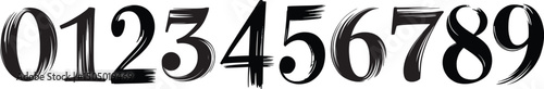 Elegant Brush Style Numbers Vector Illustration, Modern Black Artistic Number Set 0-9.