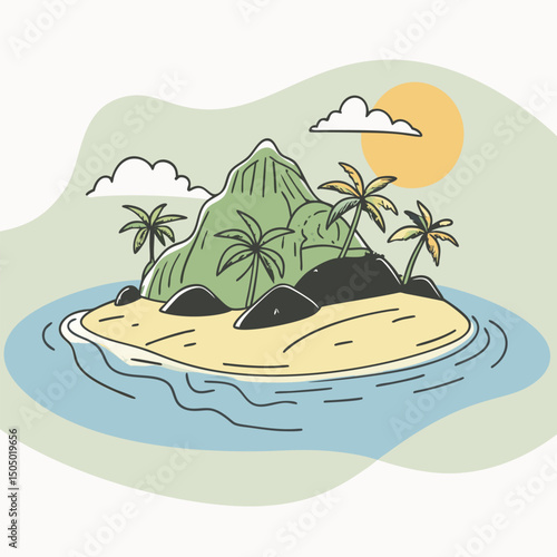 Serene Tropical Island Getaway. Palm Trees. Sandy Beach. and Sunny Skies