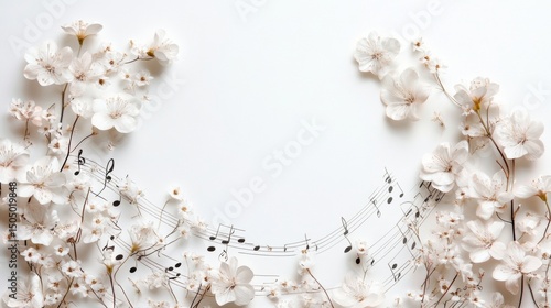spring melody: white blossoms & sheet music