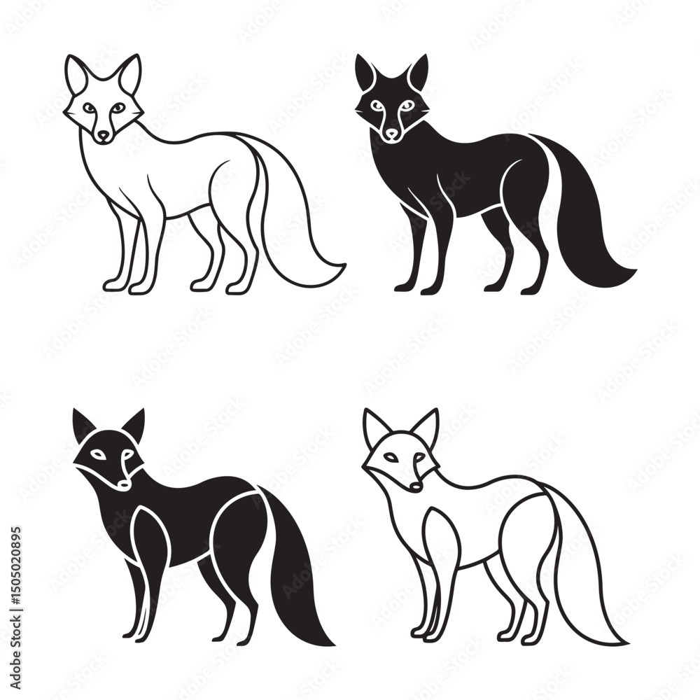 Fototapeta premium Minimalist Black and White Fox Line Art – Geometric Vector Illustration