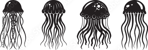 vector icon : black silhouette of a cartoon jellyfish on a white background icon black vector illustration