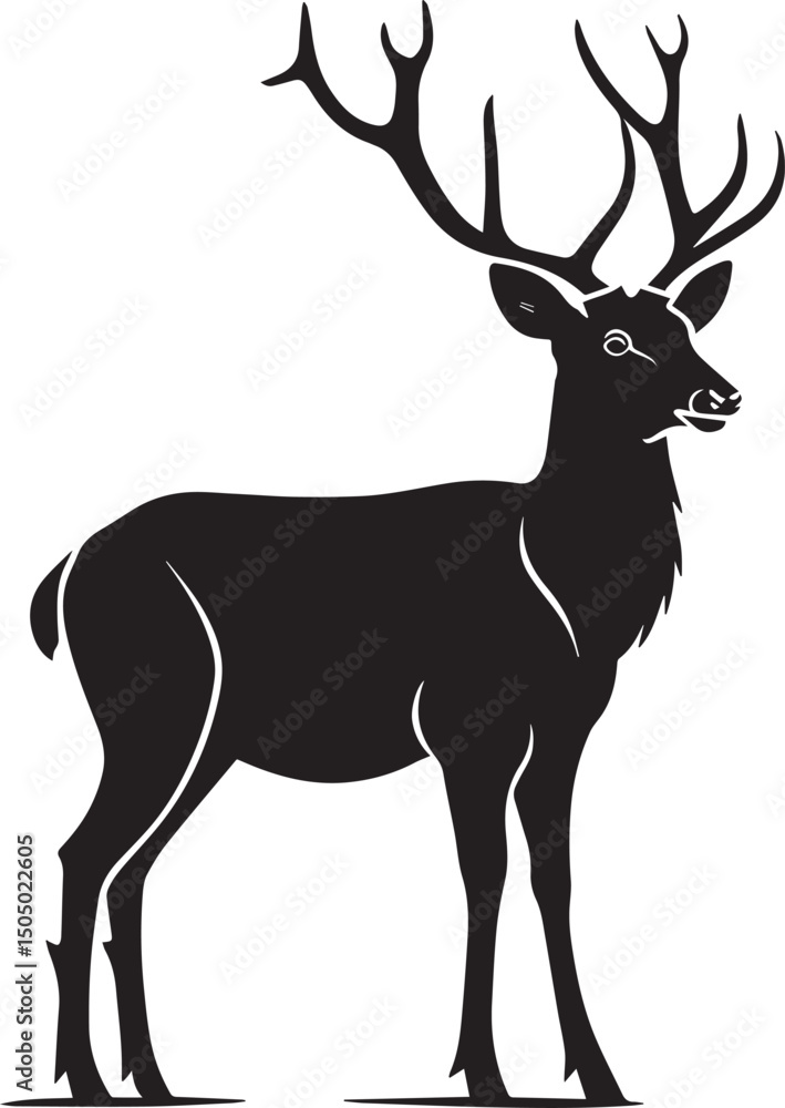 Fototapeta premium Deer Black and white Silhouette vector icon black vector illustration