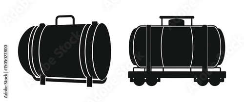 Tank silhouettes oil tanker and storage tank on a railroad car.