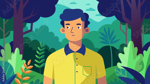 Contemplation in the Green Forest. A Serene Nature Scene
