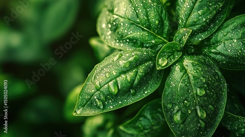 Wallpaper Mural Dew-Kissed Basil Leaves Close Up: Lush Green Foliage Torontodigital.ca