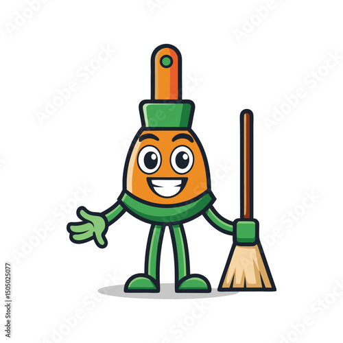 Flat and Minimal Broom mop logo vector illustration isolated on white background