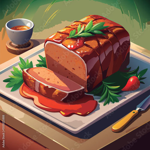 Delicious glazed meat loaf with strawberries.