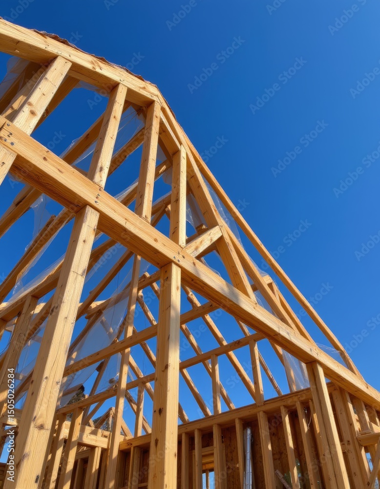 New Home Construction Framing Against Blue Sky New Home Construction Framing Against Blue Sky